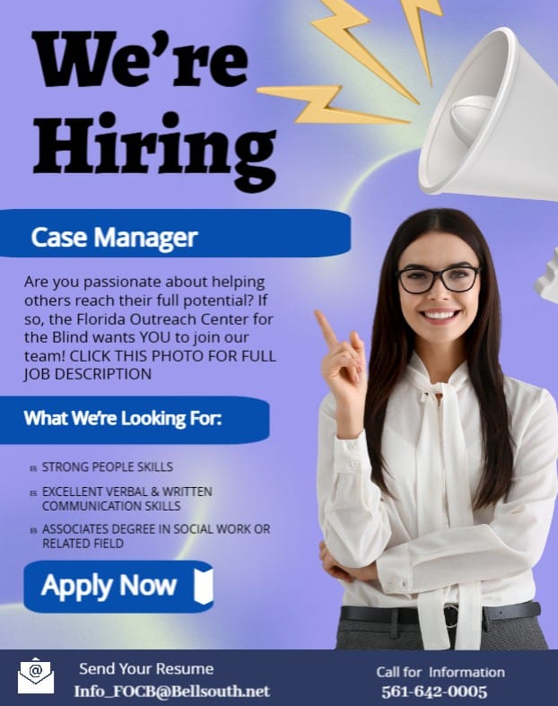 "we're hiring" flyer with woman pointing at text