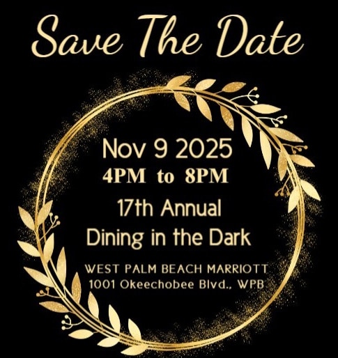 Save the Date flyer with black background and gold writing
